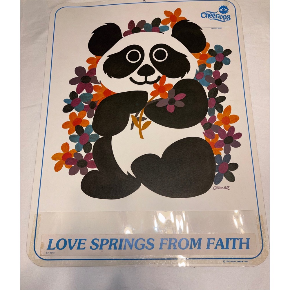 Vintage 1980 Retro 70s Groovy Panda Floral Wall Art Poster Board Ketzler